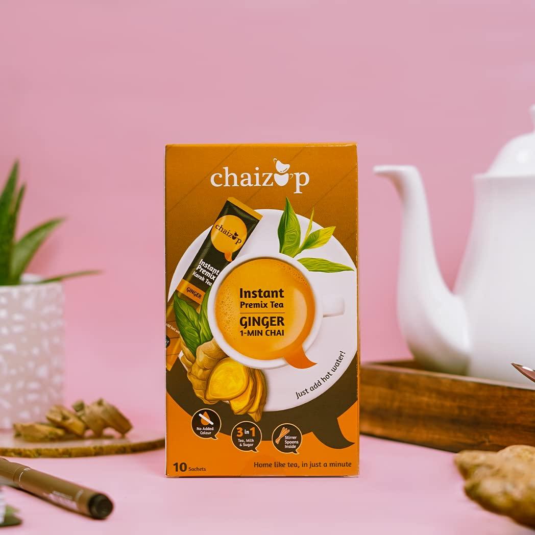 Chaizup Premium 1 Min Instant Ginger Tea Premix - 20 Sachets | Ginger Flavours | 20 Servings | 280g (Pack of 2)